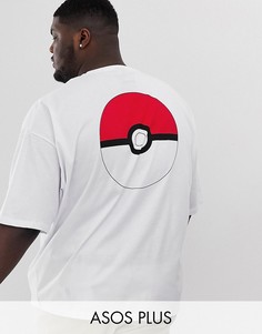 Oversize-футболка с принтом \Pokémon\" на груди и на спине ASOS DESIGN Plus-Белый