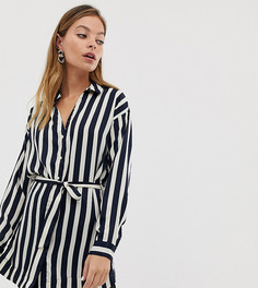 Удлиненная рубашка в полоску с поясом Vero Moda Petite-Темно-синий