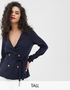 Двубортная блузка с поясом Vero Moda Tall-Темно-синий