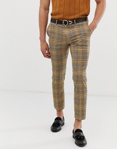 Желтые зауженные брюки в клетку River Island-Желтый