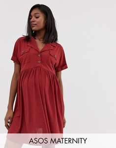 Фактурное свободное платье мини на пуговицах ASOS DESIGN Maternity-Оранжевый