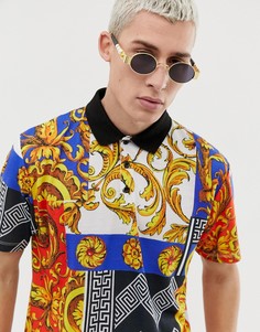Свободное поло с принтом в стиле барокко ASOS DESIGN-Мульти
