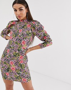 Платье мини с цветочным принтом и пышными рукавами ASOS DESIGN-Мульти