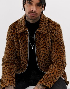 Спортивная куртка на молнии с леопардовым принтом ASOS DESIGN-Светло-коричневый