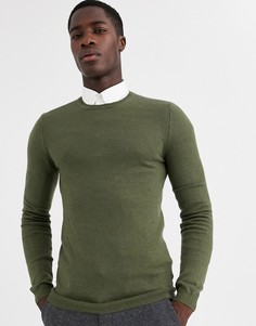 Обтягивающий джемпер цвета хаки из мериносовой шерсти ASOS DESIGN-Зеленый