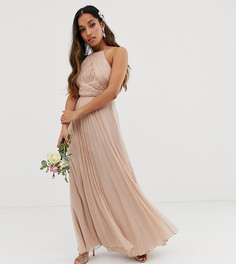 Платье макси со сборками на лифе ASOS DESIGN Petite Bridesmaid-Розовый