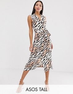 Платье миди без рукавов с принтом \зебра\" ASOS DESIGN Tall-Мульти