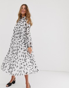 Плиссированное платье-трапеция мини с принтом ASOS DESIGN-Мульти