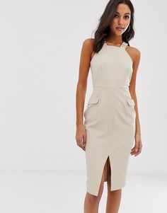 Платье в стиле милитари Unique21-Бежевый