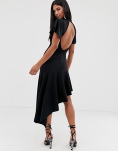 Платье миди с открытой спиной и высоким воротом ASOS DESIGN-Черный