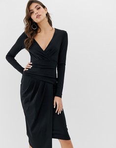 Облегающее платье миди с запахом ASOS DESIGN-Черный