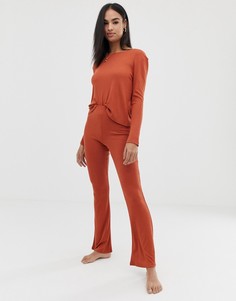 Расклешенные брюки в рубчик для дома ASOS DESIGN-Оранжевый