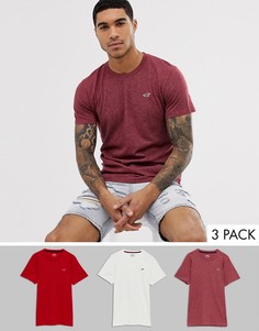 3 футболки с логотипом (белый/красный/бордовый) Hollister-Мульти