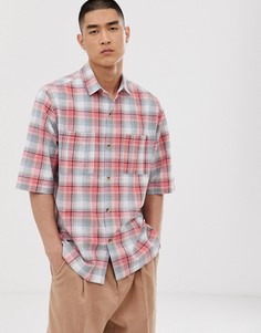 Розово-серая oversize-рубашка в клетку с карманами на груди ASOS DESIGN-Розовый