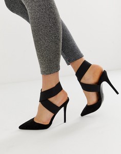 Черные туфли на высоком каблуке с эластичными ремешками ASOS DESIGN-Черный