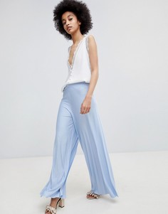 Брюки плиссе с широкими штанинами ASOS DESIGN-Синий