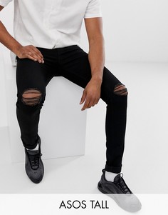Джинсы с рваными коленями ASOS DESIGN Tall-Черный