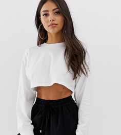 Белый кроп-топ с длинными рукавами и манжетами в рубчик ASOS DESIGN Petite