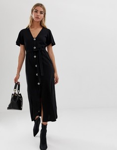 Чайное платье макси на пуговицах ASOS DESIGN-Черный