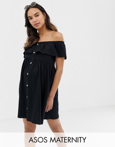 Сарафан мини на пуговицах с ярусной юбкой ASOS DESIGN Maternity-Черный