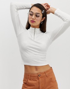 Лонгслив с высоким воротником и короткой молнией ASOS DESIGN-Белый