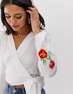 Топ с запахом и цветочной вышивкой ASOS DESIGN-Мульти
