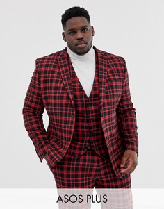 Красный супероблегающий пиджак в клетку тартан ASOS DESIGN Plus