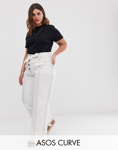 Широкие брюки с завязкой на поясе и роговыми пуговицами ASOS DESIGN Curve-Кремовый