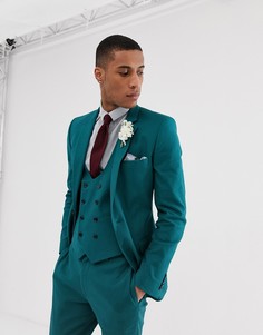 Сине-зеленый льняной приталенный пиджак ASOS DESIGN wedding-Синий