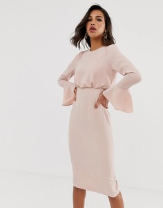 Платье-футляр миди с рукавами клеш ASOS DESIGN-Розовый