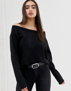 Черный свитшот с открытыми плечами и необработанными кромками ASOS DESIGN