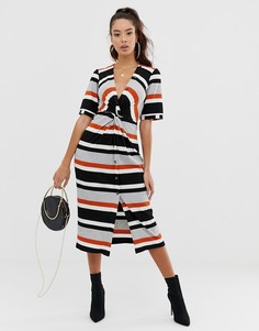 Платье миди в полоску с перекрученной отделкой и пуговицами ASOS DESIGN-Мульти