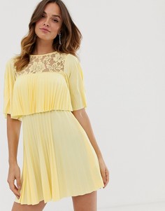Плиссированное платье мини с кружевной вставкой ASOS DESIGN-Желтый