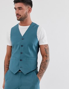 Синий узкий свадебный жилет ASOS DESIGN