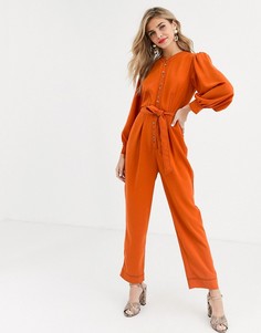 Комбинезон-рубашка на пуговицах с контрастными строчками ASOS DESIGN-Коричневый