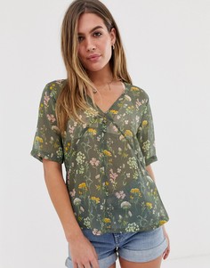 Блузка на пуговицах с цветочным принтом JDY-Зеленый