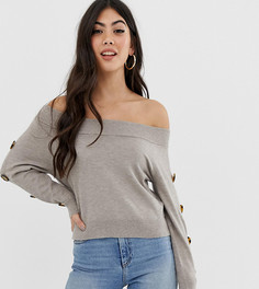 Джемпер с открытыми плечами и пуговицами на рукавах ASOS DESIGN-Светло-бежевый