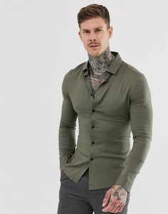 Обтягивающая рубашка цвета хаки ASOS DESIGN-Зеленый