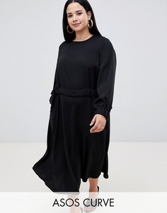 Платье миди с присборенной талией ASOS DESIGN Curve-Черный