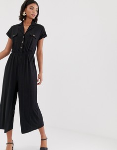 Комбинезон-рубашка на пуговицах с короткими рукавами ASOS DESIGN-Черный