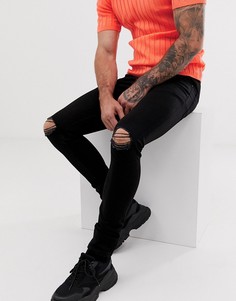 Супероблегающие джинсы с рваными коленями ASOS DESIGN-Черный