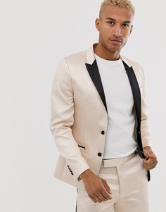 Жаккардовый приталенный пиджак-смокинг цвета шампанского ASOS DESIGN-Кремовый