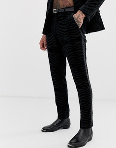 Черные брюки скинни под смокинг с бархатным анималистичным узором ASOS DESIGN-Черный