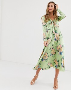 Платье миди с завязкой и винтажным цветочным принтом ASOS DESIGN-Мульти