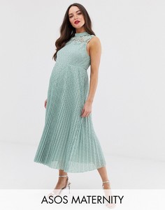 Кружевное платье миди без рукавов с высоким воротом ASOS DESIGN Maternity-Зеленый