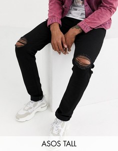 Черные джинсы скинни с рваной отделкой ASOS DESIGN Tall-Черный