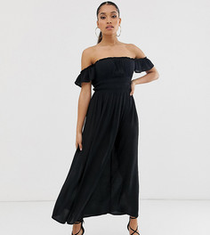 Платье макси с открытыми плечами ASOS DESIGN Petite-Черный