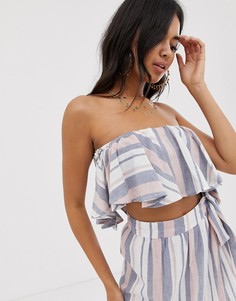 Пляжный топ-бандо в полоску с оборкой ASOS DESIGN-Мульти