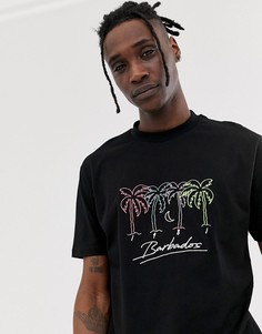 Свободная футболка с вышивкой в виде ночной сцены на Барбадосе ASOS DESIGN-Черный