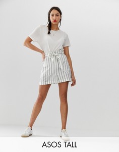 Шорты в полоску из ткани на основе льна с поясом ASOS DESIGN Tall-Мульти
